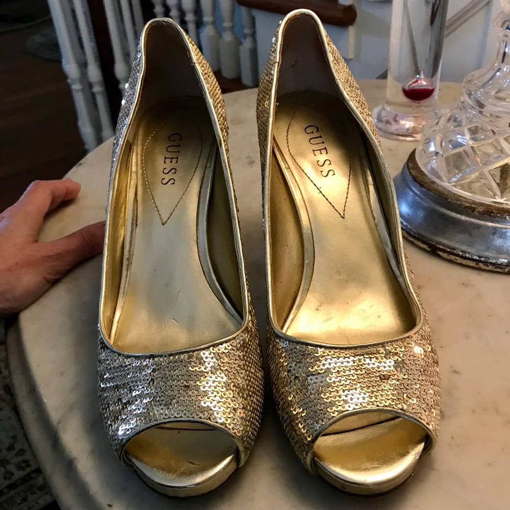 Guess Gold Sequins Peep Toe heels - Picture 2 of 8